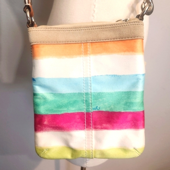 EUC COACH HAMPTON MULTICOLOR PASTEL WATERCOLOR STRIPE CROSSBODY - Picture 9 of 15